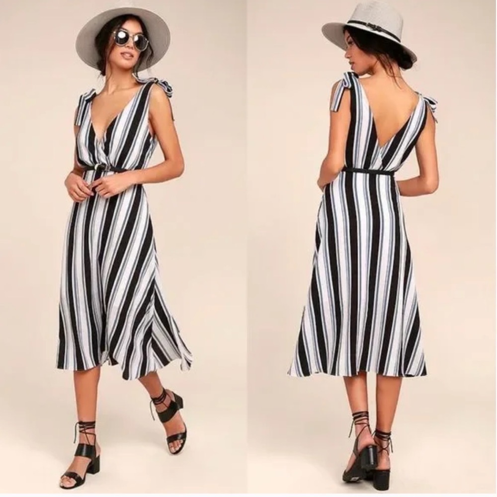NWT Ali & Jay Salsa Conmigo Striped Midi Dress Ivory Black